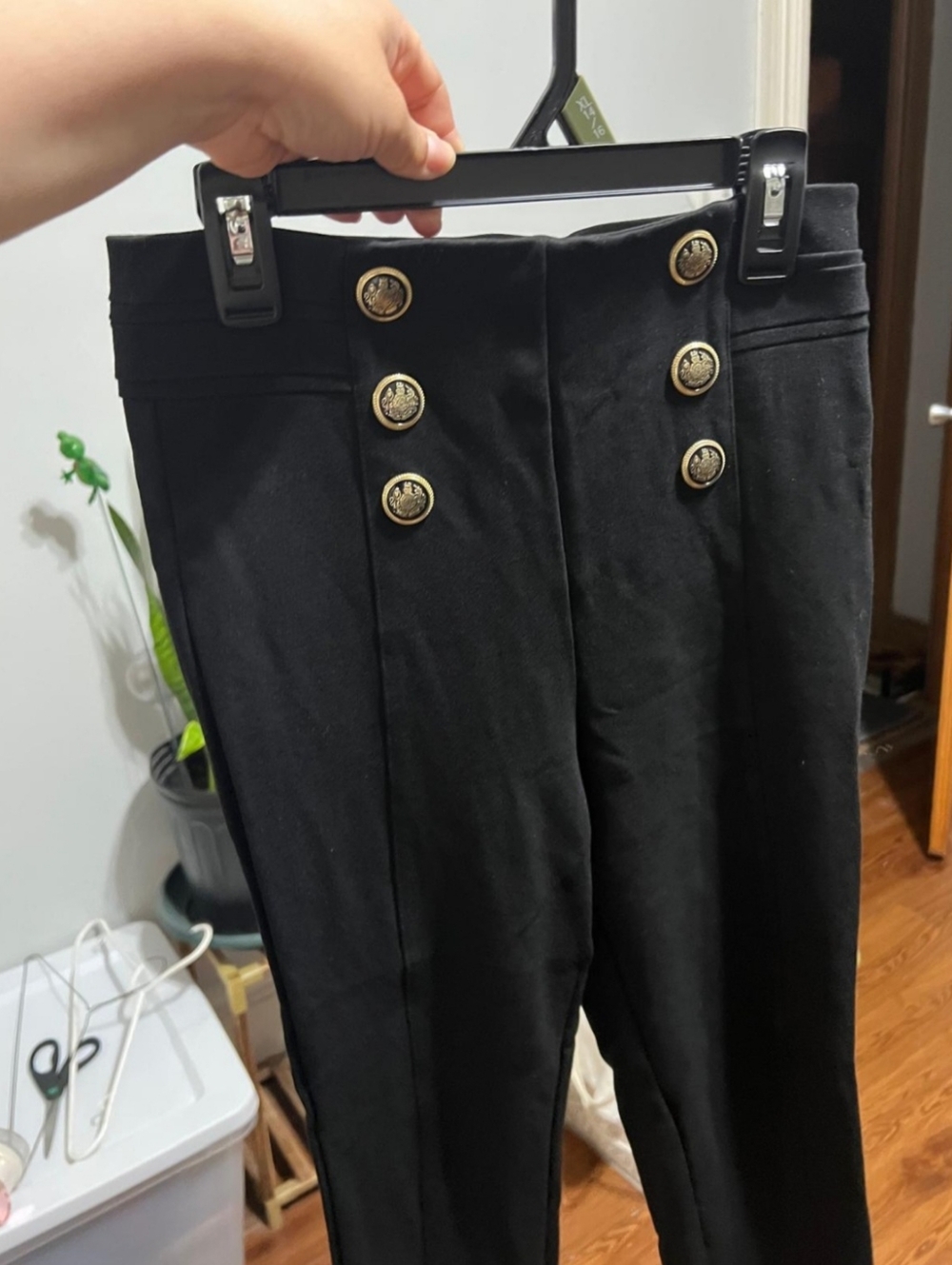 Zara Black High-Rise Ponte Pants with Gold Buttons - Picture 8 of 9